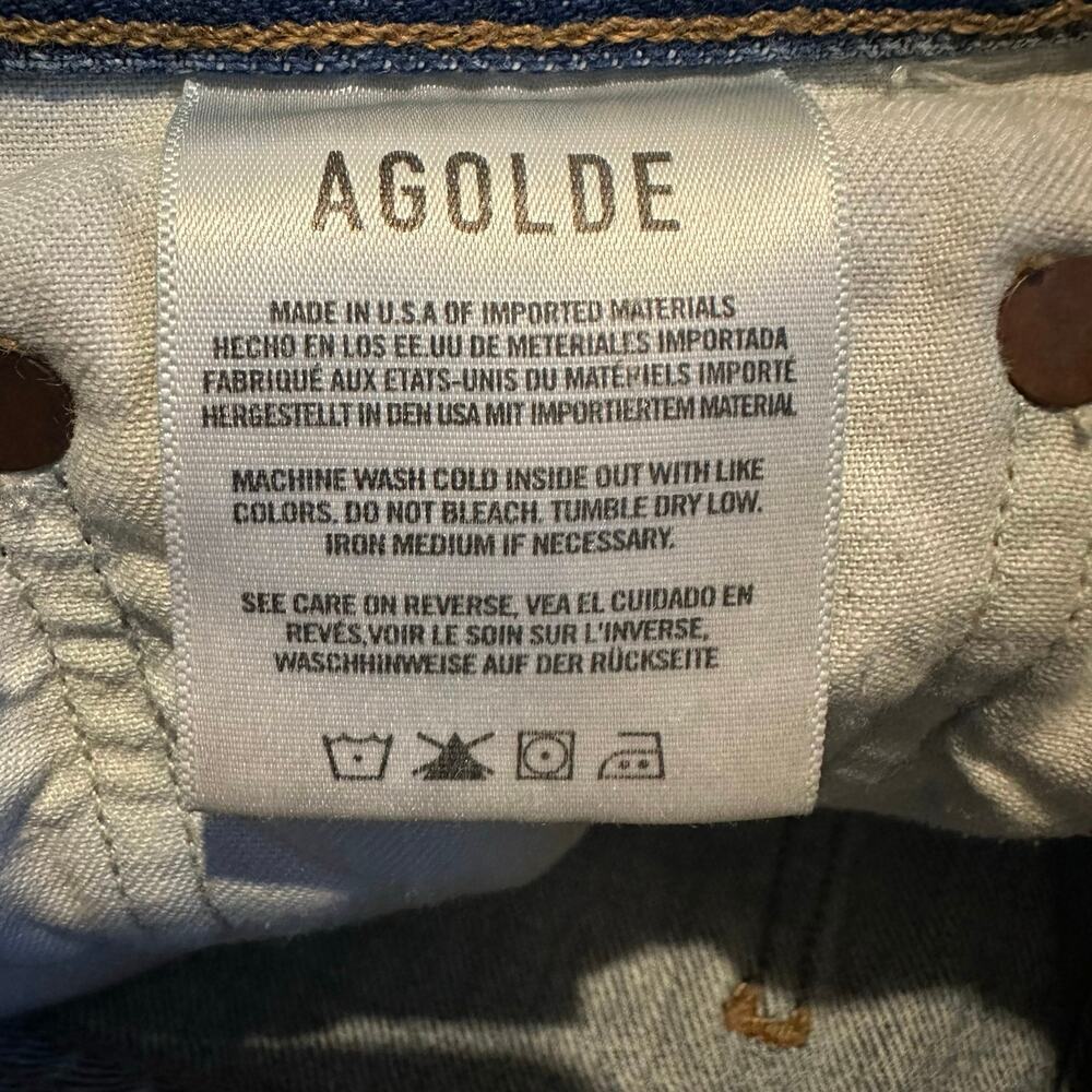Agolde blue Riley 100% cotton raw hem 26 button fly high rise crop straight - Picture 5 of 11